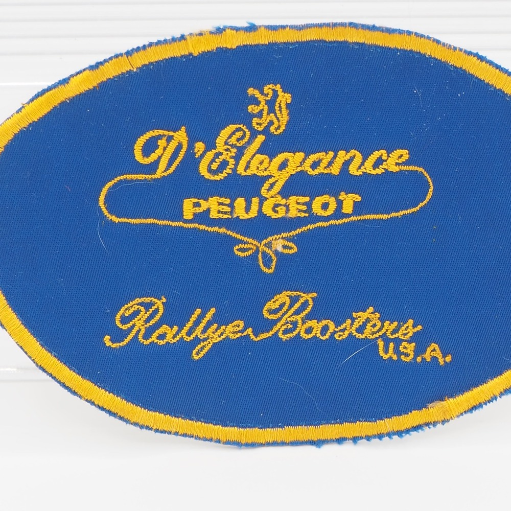 Vintage Peugeot Embroidered Patch Rallye Boosters USA D'Elegance Blue Gold